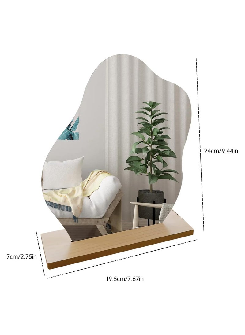 TPGP Acrylic Makeup Mirror Frameless Decorative Vanity Table Mirror with Wooden Base, Irregular Aesthetic Vanity Mirror, Dressing Table Mirror for Bedroom, Home, and Room Decor - Cloud Shape  - Image 5