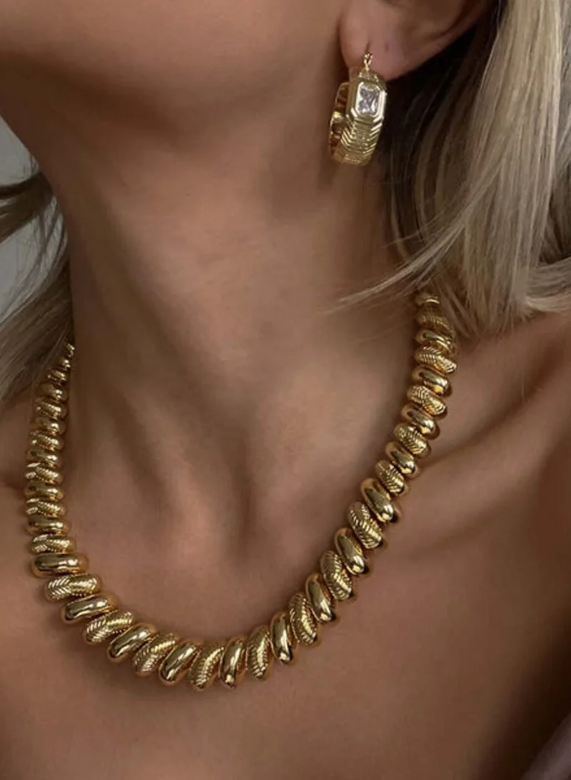 LUV AJ Ridged Pyramid Hoops-Gold