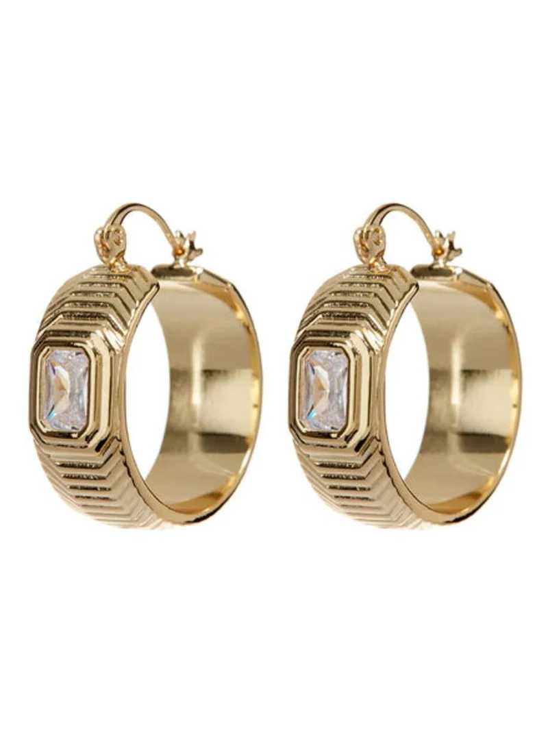 LUV AJ Ridged Pyramid Hoops-Gold
