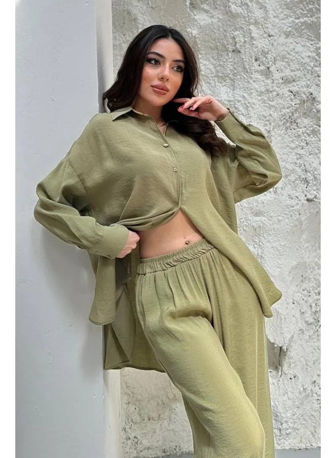 END BLACK Olive Shirted Two-Piece Set L Olive.