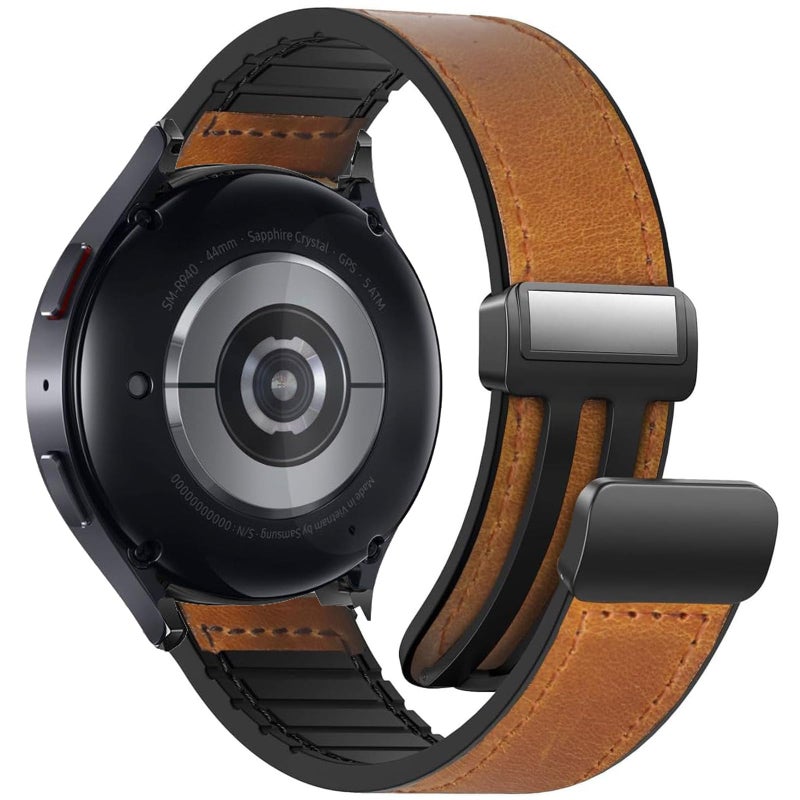 SUMK Leather Watch Strap 20mm Compatible with Samsung Galaxy Watch 6/5/4 (40/44mm), Galaxy Watch 6 Classic 43/47mm, Huawei GT2 GT3 42mm - Image 2