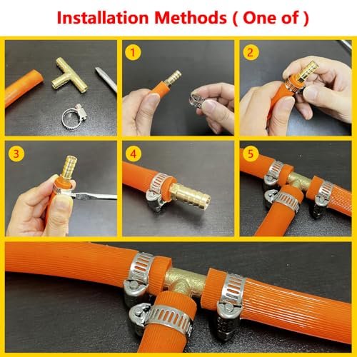 Da by 2 pcs 3/8"(10mm) Brass Tee Barb Fittings for 3/8" ID Hose,6 pcs Stainless Steel Pipe Clamps,3 Way Union Intersection for Water/Fuel/Air(T) - Image 3