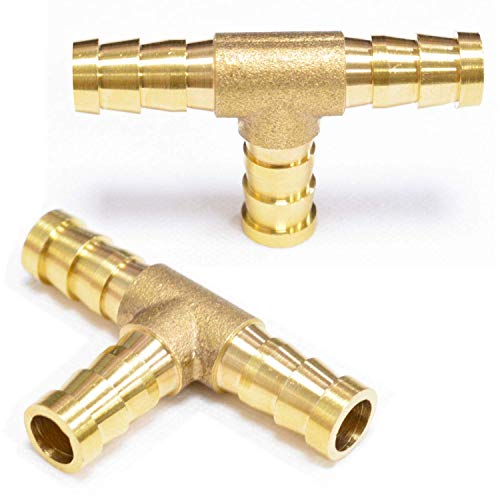 Da by 2 pcs 3/8"(10mm) Brass Tee Barb Fittings for 3/8" ID Hose,6 pcs Stainless Steel Pipe Clamps,3 Way Union Intersection for Water/Fuel/Air(T) - Image 2