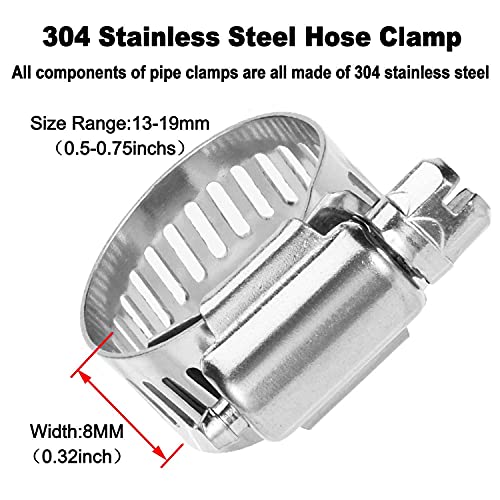 Da by 2 pcs 3/8"(10mm) Brass Tee Barb Fittings for 3/8" ID Hose,6 pcs Stainless Steel Pipe Clamps,3 Way Union Intersection for Water/Fuel/Air(T) - Image 5