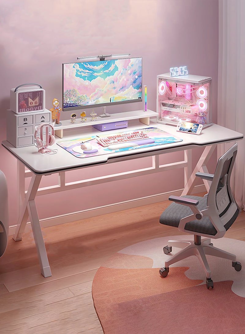 WAMIT Ergonomic Large Comfortable Gaming Desk, Computer Desk, K-Shaped Gaming Table, PC Gaming Workstation, Home Offices, Space Saving, Easy Assembly (White, 120×60×75cm)  - Image 1