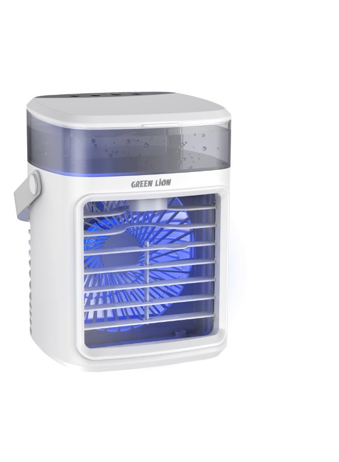 GREEN LION Rechargeable Air Cooler Fan 400 mL with LED Light and Time/ 3 Levels Fan Speed / Portable Handle / Quiet Operation - White - Image 1