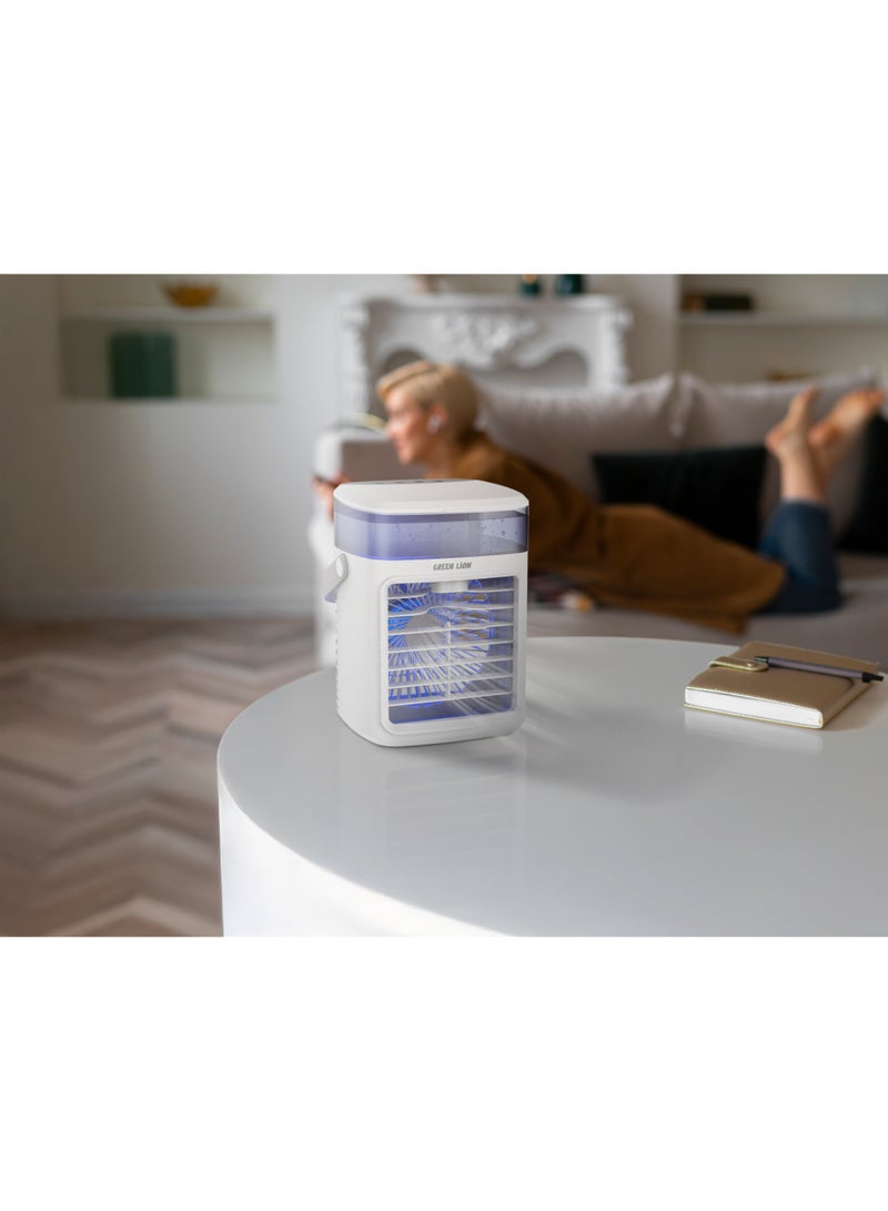 GREEN LION Rechargeable Air Cooler Fan 400 mL with LED Light and Time/ 3 Levels Fan Speed / Portable Handle / Quiet Operation - White - Image 2