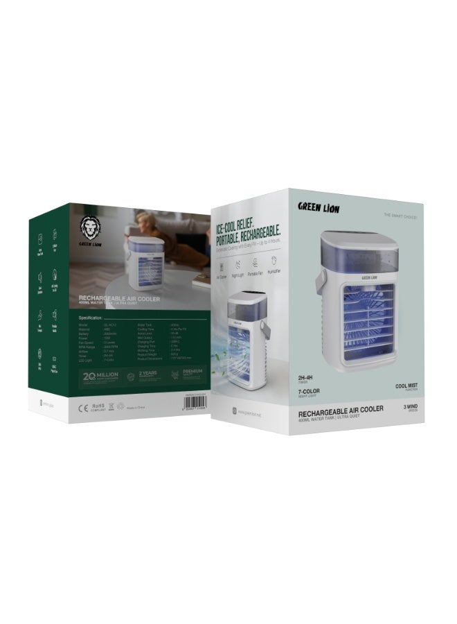 GREEN LION Rechargeable Air Cooler Fan 400 mL with LED Light and Time/ 3 Levels Fan Speed / Portable Handle / Quiet Operation - White - Image 5