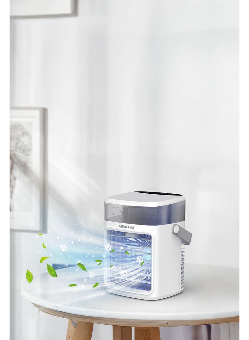 GREEN LION Rechargeable Air Cooler Fan 400 mL with LED Light and Time/ 3 Levels Fan Speed / Portable Handle / Quiet Operation - White - Image 3