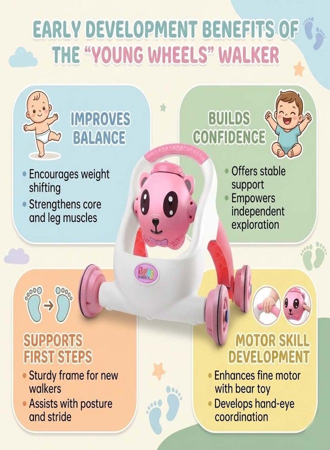 Maskeen Push Walker for Baby Bear Theme, Toddler Walking Toy Plastic Push Walker for Babies and Toddlers Educational Activity Walker Toy with Learning Features (Pink) - Image 3