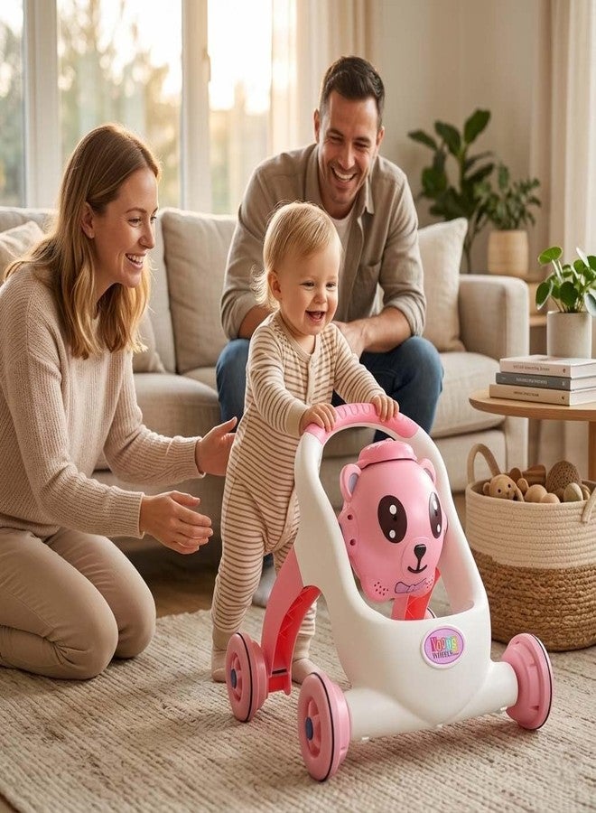 Maskeen Push Walker for Baby Bear Theme, Toddler Walking Toy Plastic Push Walker for Babies and Toddlers Educational Activity Walker Toy with Learning Features (Pink) - Image 4