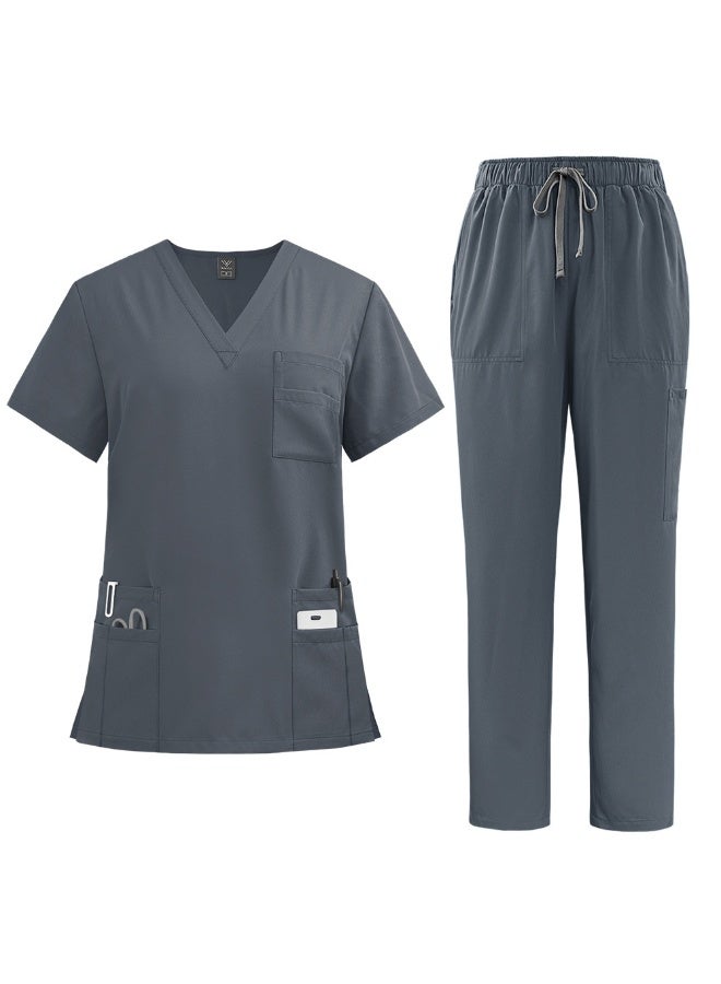 Women's and men's scrub set, V-neck scrub top with pockets and quick-drying scrub set for cargo pants - Image 1