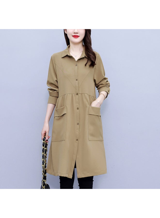Mid-length Plus Size Shirt Windbreaker 2024 Autumn Free Shipping Korean-style Loose Fashion All-match Thin Coat For Women 