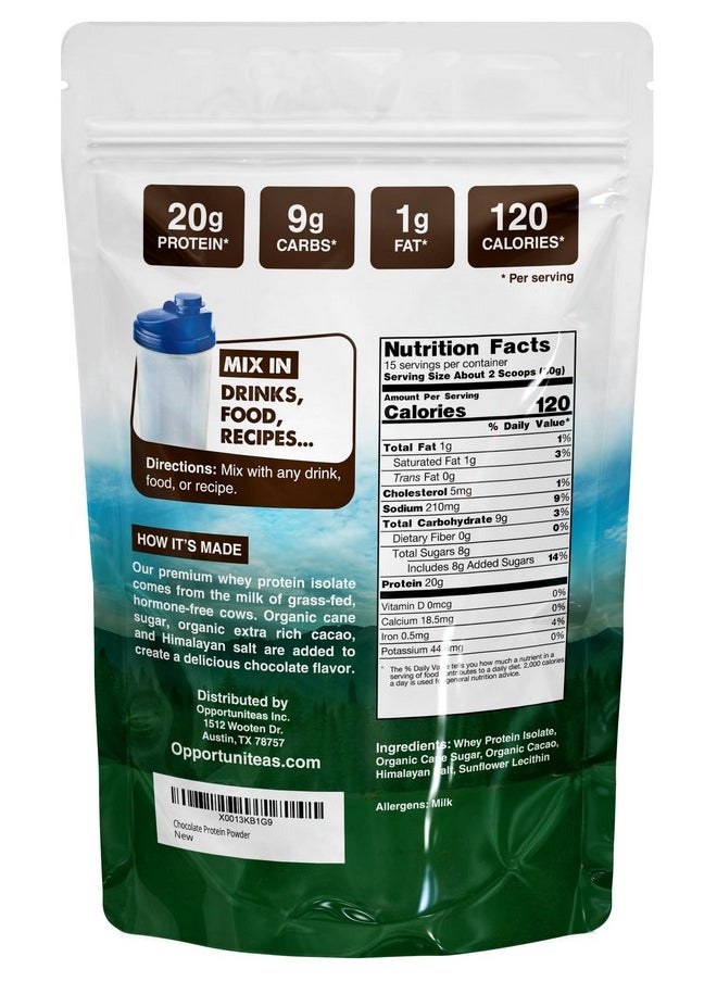 Opportuniteas Grass Fed Chocolate Whey Protein Isolate Powder - 20G Protein Powder Without Artificial Sweeteners, Hormone-Free Happy Cows, Non Gmo - 1Lb  - Image 2