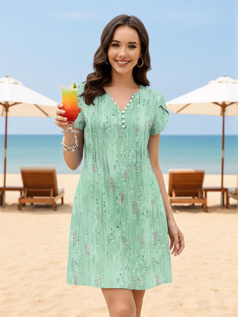 ETCYY Women's Casual Dress Short Sleeve Sundresses Vacation Summer Dresses 2026 Beach Spring A-Line Tshirt Dress with Pockets,Dewdrop Green,Medium - Image 1