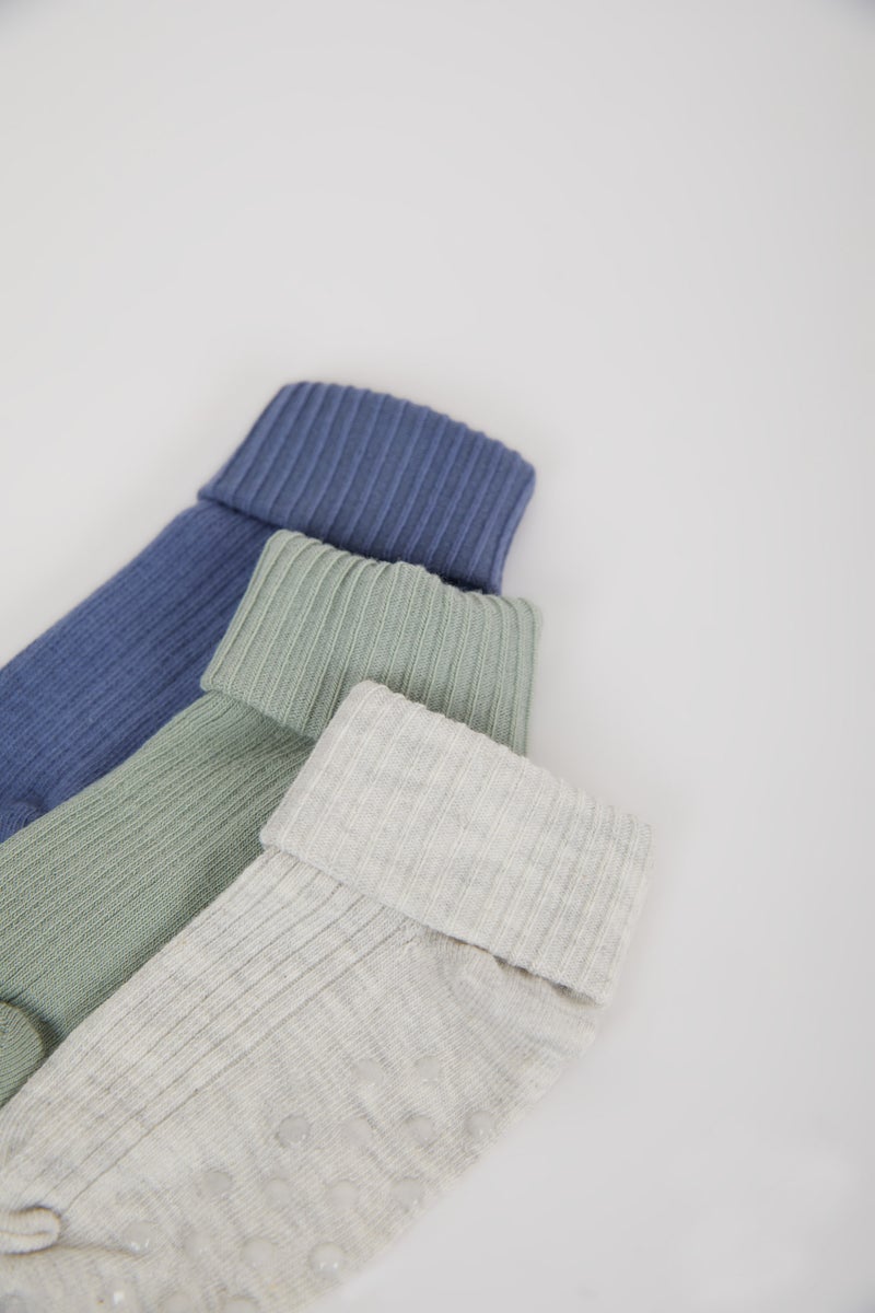 DeFacto Blue BabyBoy Baby Boy Non-Slip Sole 3 Piece Cotton Long Socks Casual - Image 2