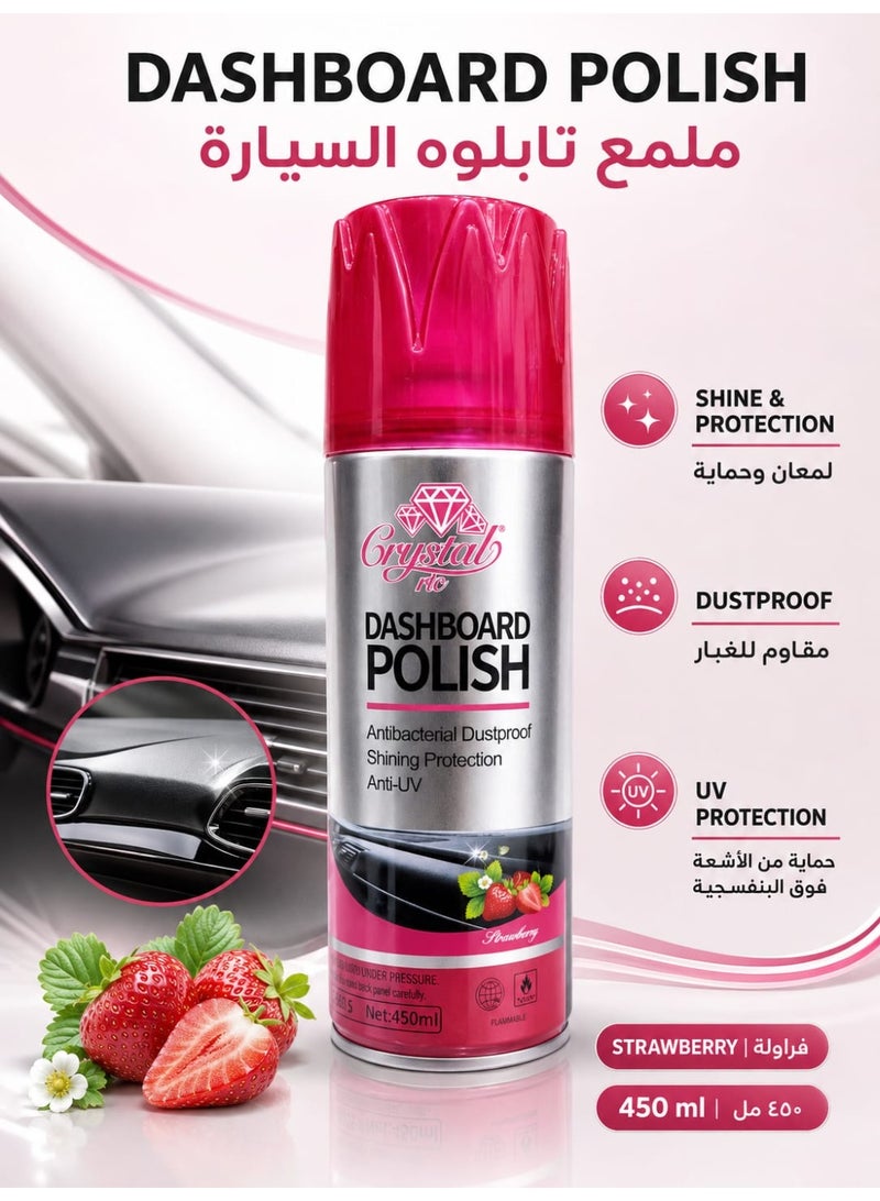 Crystal Dashboard Polish Spray – Strawberry Fragrance, Shine & UV Protection, 450ml