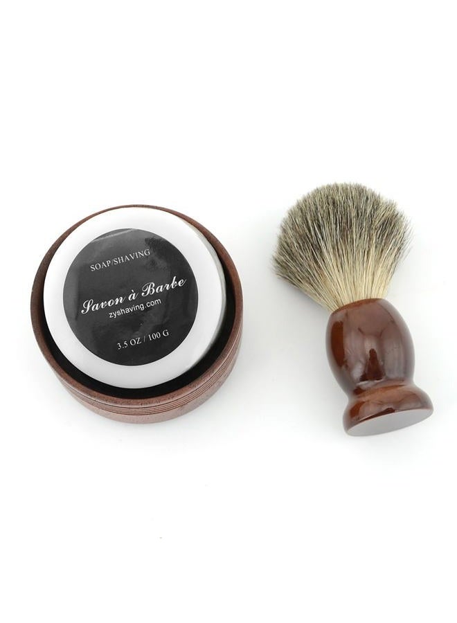 Grandslam Pure Badger Hair Shaving Brush Natural Wood Mug Bowl Hand-Made Soap Barber Set - Image 5
