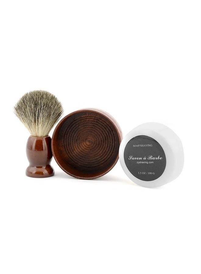 Grandslam Pure Badger Hair Shaving Brush Natural Wood Mug Bowl Hand-Made Soap Barber Set - Image 3