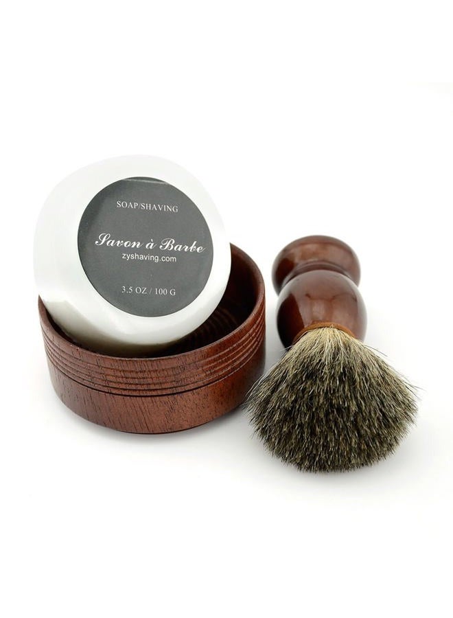 Grandslam Pure Badger Hair Shaving Brush Natural Wood Mug Bowl Hand-Made Soap Barber Set - Image 4