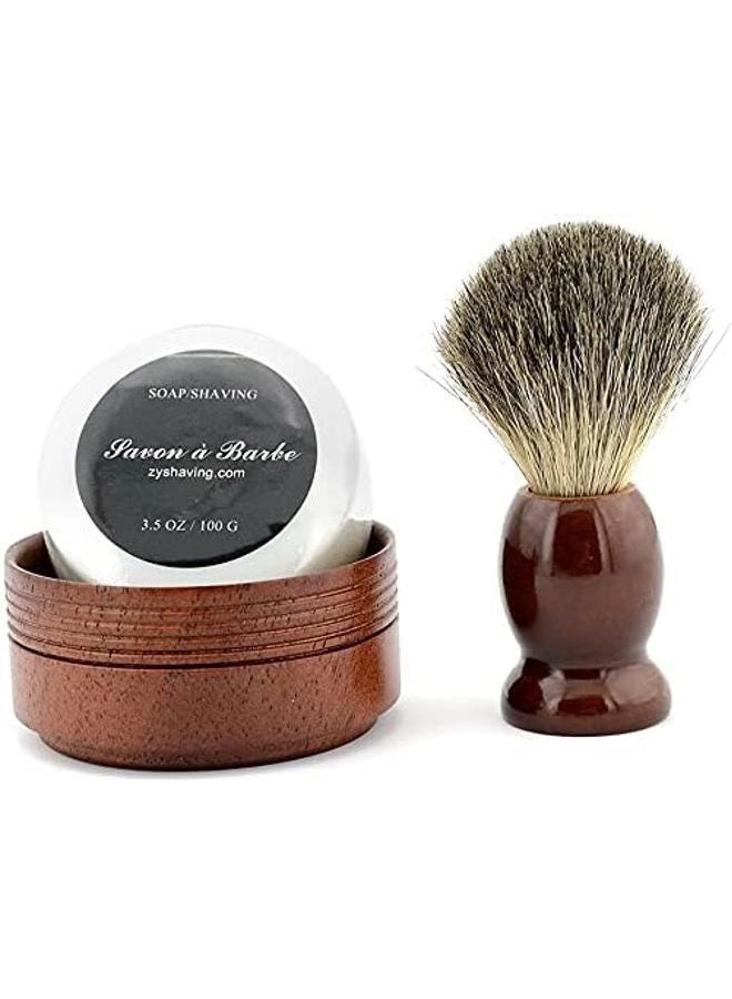 Grandslam Pure Badger Hair Shaving Brush Natural Wood Mug Bowl Hand-Made Soap Barber Set - Image 2