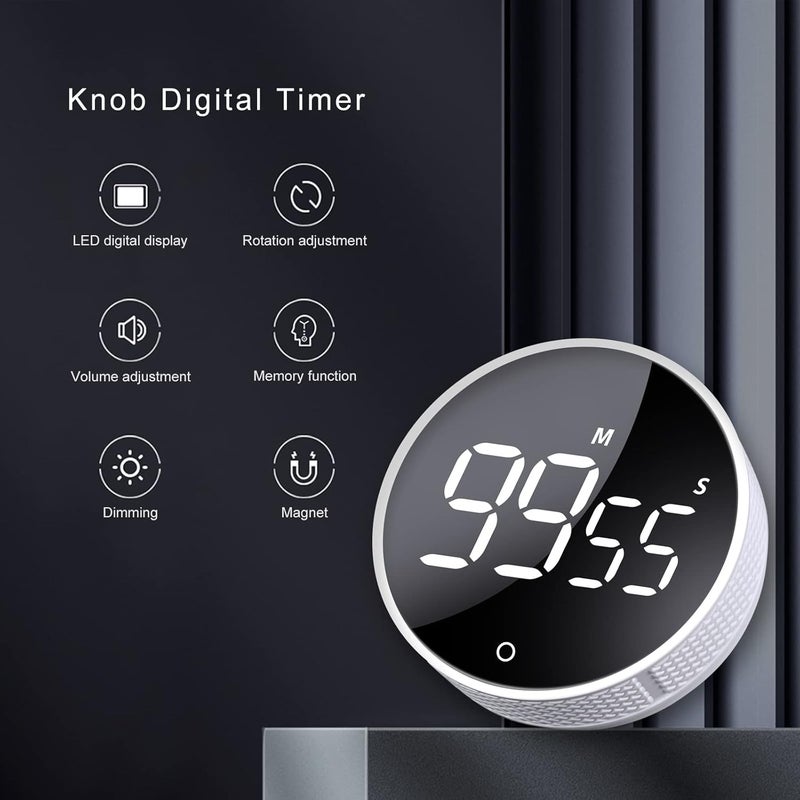 AVINIA Digital Kitchen Timers, Visual timers Large LED Display Magnetic Countdown Countup Timer for Classroom Cooking Fitness Baking Studying Teaching, Easy for Kids and Seniors White - Image 2
