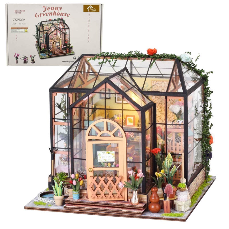 Flever DIY Miniature House Kit Tiny Home Kit with LED Light Mini House Build Craft Kits for Adults and Teens Home Decor Creative Gift for FamilyFriends Jenny s Greenhouse - Image 3