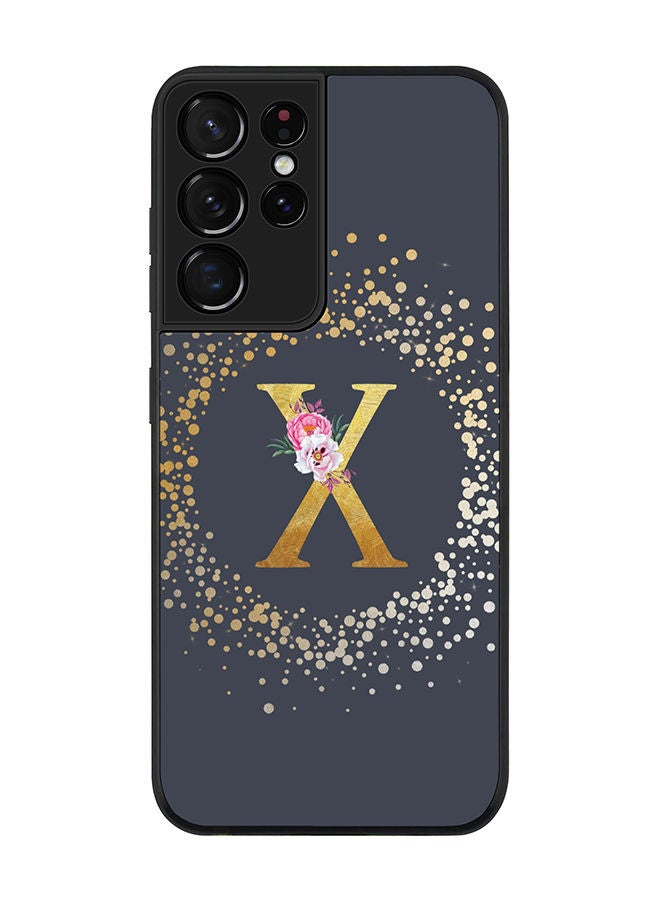 Stylizedd Rugged Black edge case for Samsung Galaxy S21 Ultra 5G Slim fit Soft Case Flexible Rubber Edges TPU Gel Thin Cover - Custom Monogram Initial Letter Floral Pattern Alphabet - X (Grey) - Image 1