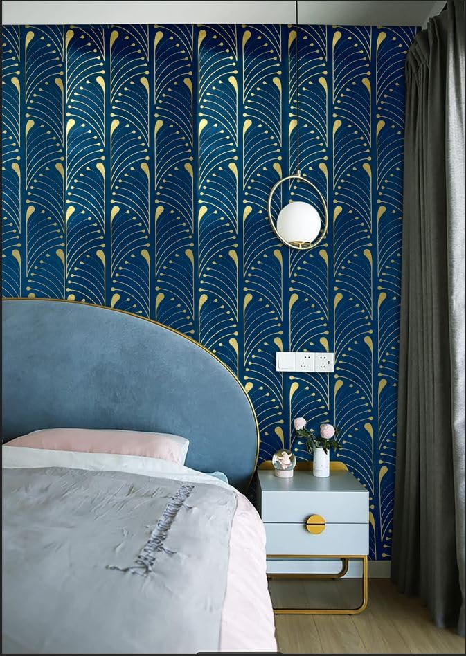 Veki Luxury Floral & Botanical Geometric Wallpaper Mural – Waterproof, Moisture-Proof, Self-Adhesive PVC Wall Sticker for Home & Hotel Decoration (45cm x 300cm) (Blue Curve) - Image 4