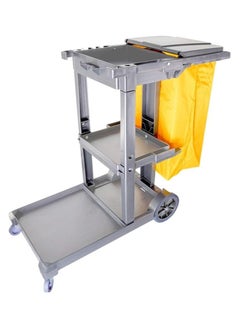 VINSTAR Cleaning Cart Grey Large (120 x 46 x 100cm) 3-Shelf Janitorial Cleaning Trolley, 99kg Capacity Plastic Housekeeping Utility Cart, with 100 LTR PVC Removable Bag  - Image 1