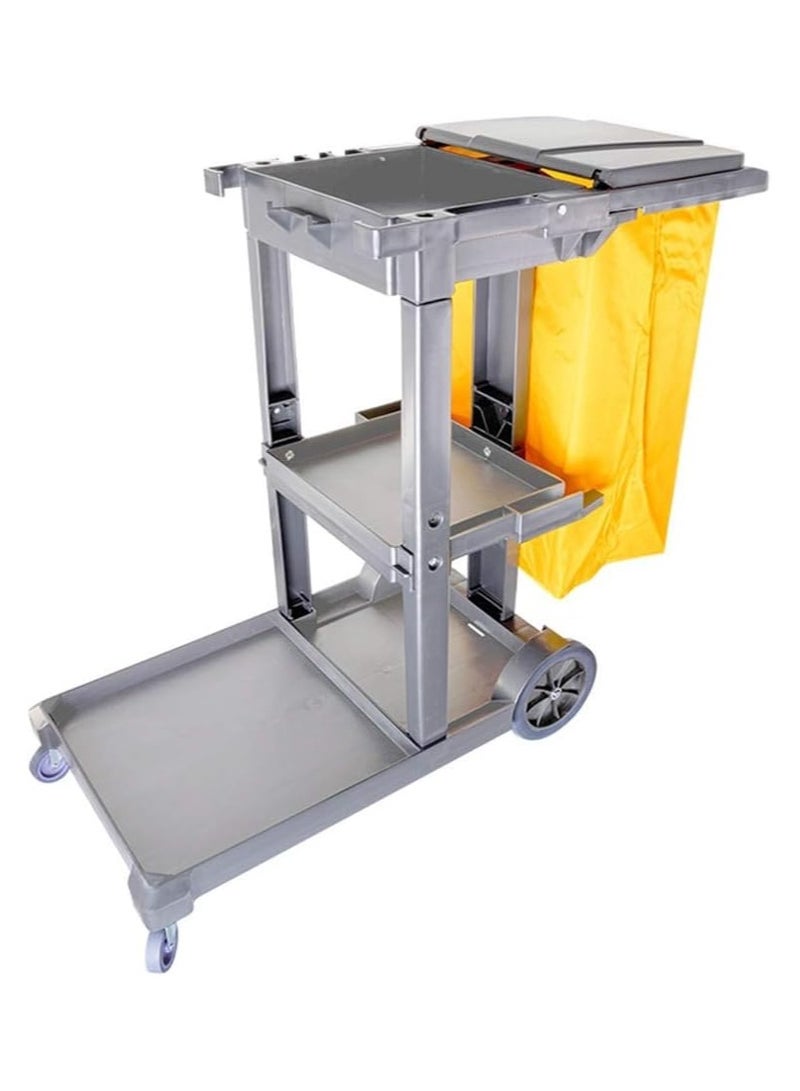 VINSTAR Cleaning Cart Grey Large (120 x 46 x 100cm) 3-Shelf Janitorial Cleaning Trolley, 99kg Capacity Plastic Housekeeping Utility Cart, with 100 LTR PVC Removable Bag - Image 1