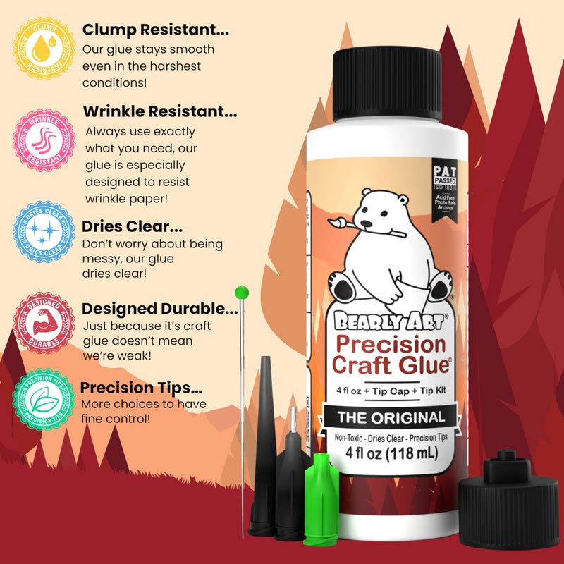 Bearly Art Precision Craft Glue - The Original - 4fl oz - Tip Kit Included - Dries Clear - Metal Tip - Wrinkle Resistant - Flexible and Crack Resistant - Strong Hold Adhesive - Made in USA - Image 4