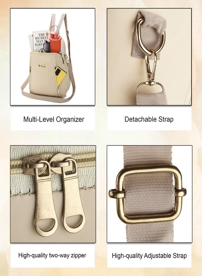 SKUGG 2025 New Artistic National Style Oxford Small Capacity Antitheft Women's Bag Generation Backpack Fashion Mini Backpack with Shoulder Strap Waterproof-Beige - Image 5
