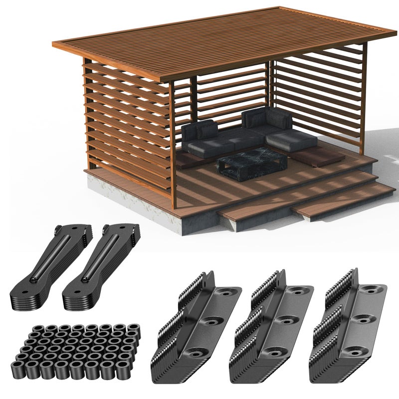 Dolenor Louvers for Pergola Deck Sunblind System Adjustable Louver Bracket Kit with 304 Stainless Steel Hardware for Bahama Shutters Privacy Fence DIY Wood Slat Shade Roof - Image 2