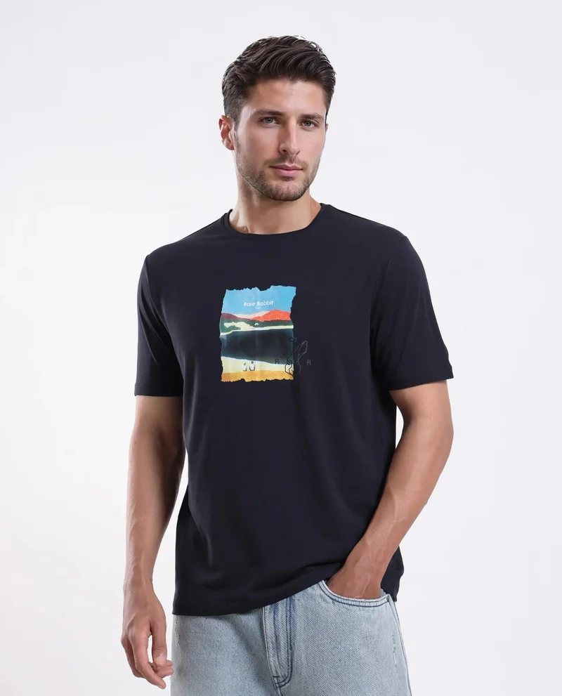 Rare Rabbit Men's Regular Fit Logo Graphic Print T Shirt