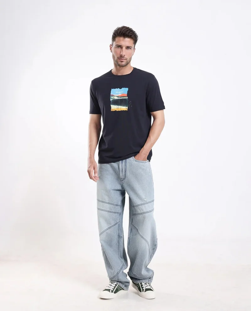 Rare Rabbit Men's Regular Fit Logo Graphic Print T Shirt