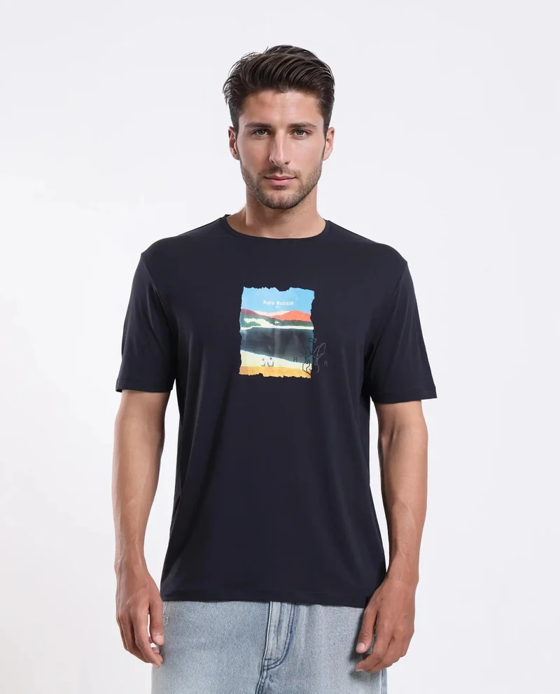 Rare Rabbit Men's Regular Fit Logo Graphic Print T Shirt