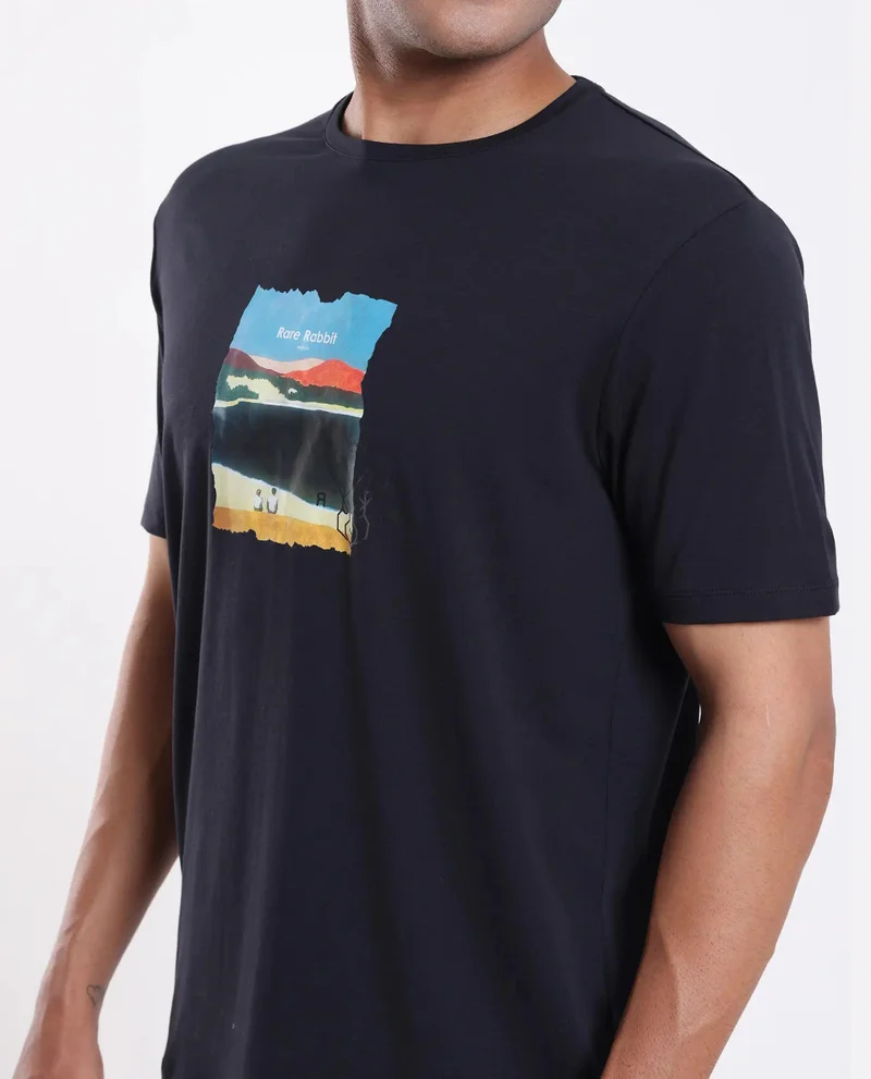 Rare Rabbit Men's Regular Fit Logo Graphic Print T Shirt