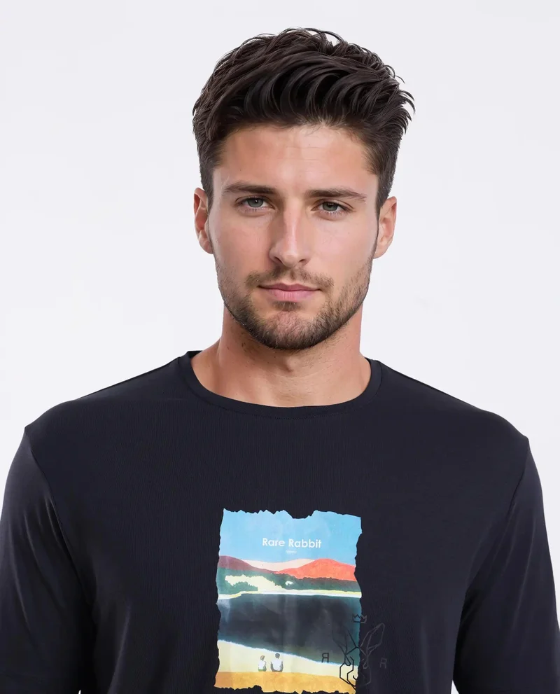 Rare Rabbit Men's Regular Fit Logo Graphic Print T Shirt