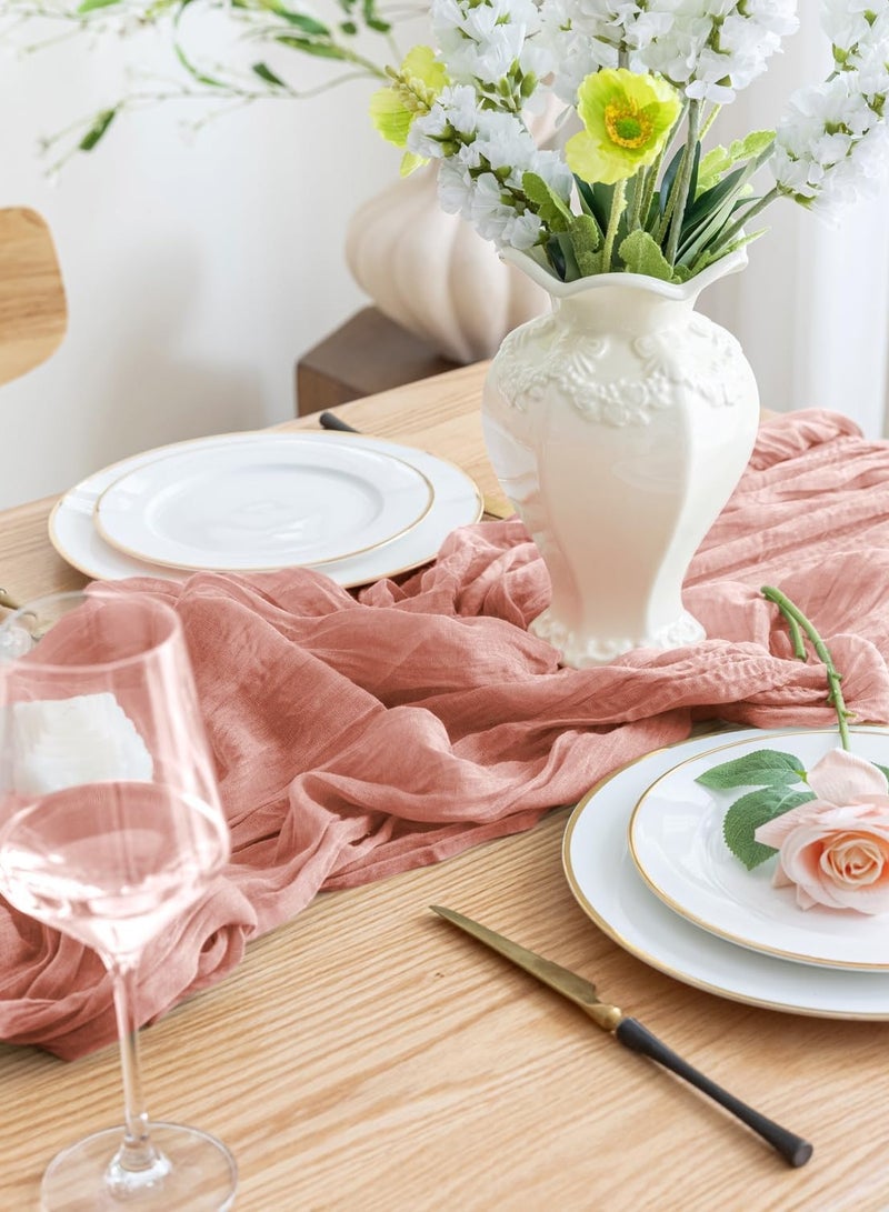 مفرش طاولة من القماش القطني، مفرش طاولة زفاف، مفرش طاولة من الشاش البوهيمي، ديكور طاولة شفاف ريفي (90 × 300 سم) - Image 4