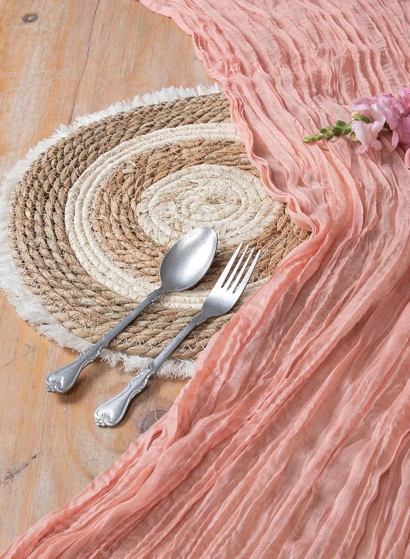 مفرش طاولة من القماش القطني، مفرش طاولة زفاف، مفرش طاولة من الشاش البوهيمي، ديكور طاولة شفاف ريفي (90 × 300 سم) - Image 3