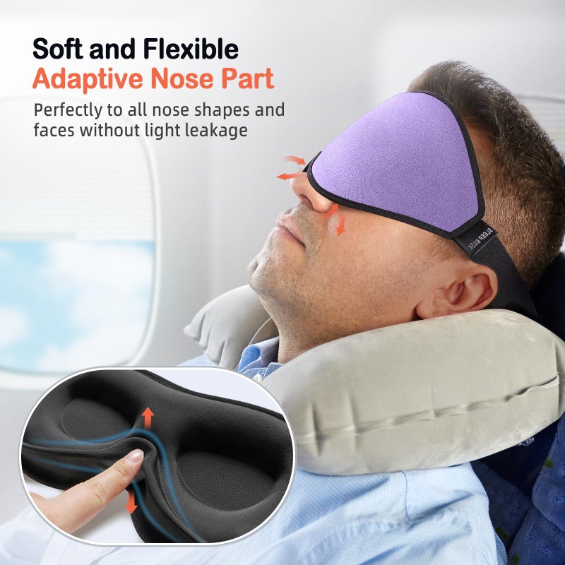 LitBear Sleep Mask for Side Sleeper Women Men, Eye Mask for Sleeping Light Blocking, 3D Contoured Cup Sleeping Mask, Soft Breathable Sleep Eye Mask with Adjustable Strap for Flight, Light Purple - Image 3