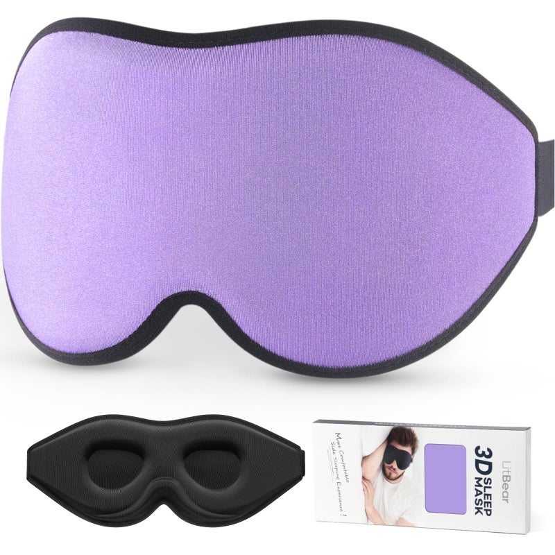 LitBear Sleep Mask for Side Sleeper Women Men, Eye Mask for Sleeping Light Blocking, 3D Contoured Cup Sleeping Mask, Soft Breathable Sleep Eye Mask with Adjustable Strap for Flight, Light Purple - Image 1