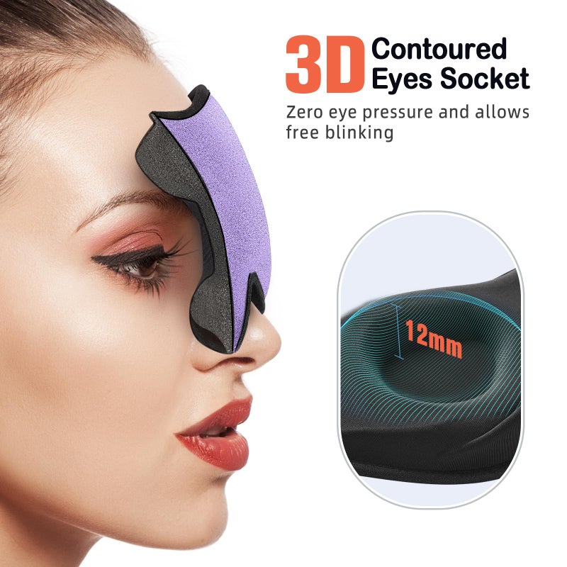 LitBear Sleep Mask for Side Sleeper Women Men, Eye Mask for Sleeping Light Blocking, 3D Contoured Cup Sleeping Mask, Soft Breathable Sleep Eye Mask with Adjustable Strap for Flight, Light Purple - Image 4