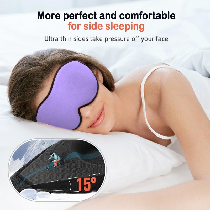 LitBear Sleep Mask for Side Sleeper Women Men, Eye Mask for Sleeping Light Blocking, 3D Contoured Cup Sleeping Mask, Soft Breathable Sleep Eye Mask with Adjustable Strap for Flight, Light Purple - Image 2