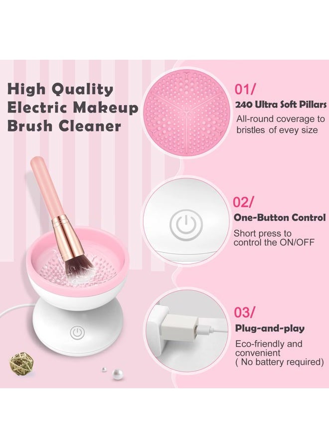 Luxiv Electric Makeup Brush Cleaner Newest Design, Wash Makeup Brush Cleaner Machine Fit for All Size Brushes Automatic Spinner Machine, Makeup Brush Beauty Blender Cleaner (White+Pink) - Image 2