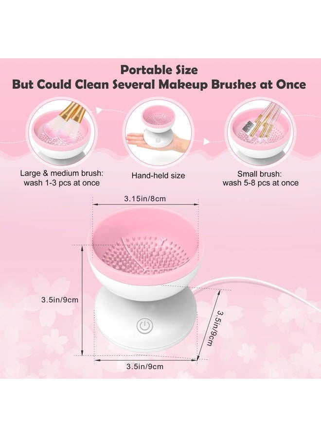 Luxiv Electric Makeup Brush Cleaner Newest Design, Wash Makeup Brush Cleaner Machine Fit for All Size Brushes Automatic Spinner Machine, Makeup Brush Beauty Blender Cleaner (White+Pink) - Image 3