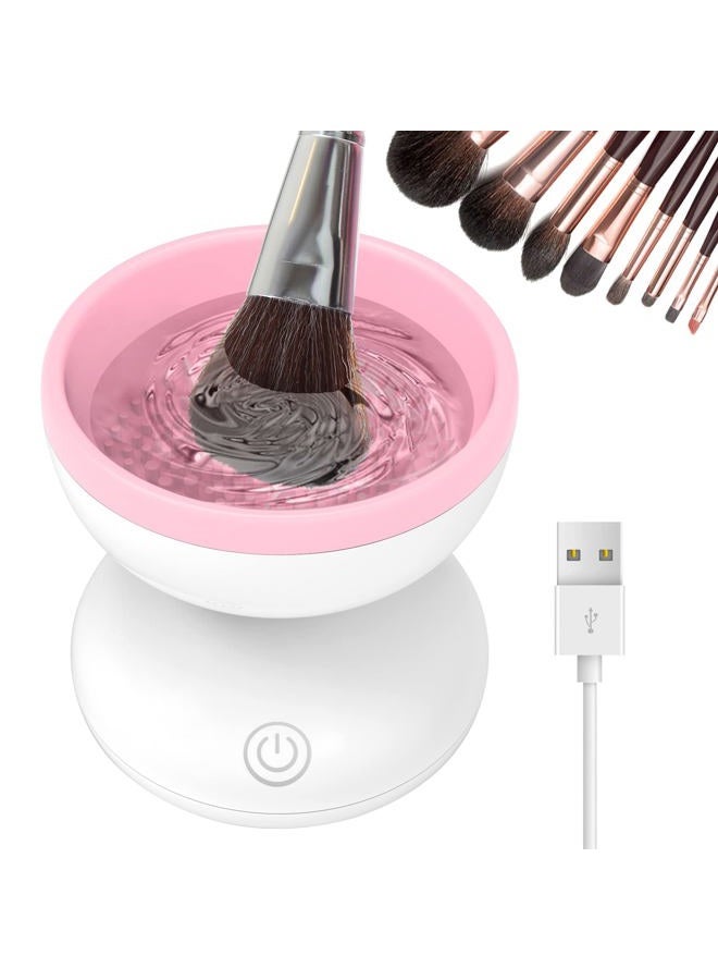 Luxiv Electric Makeup Brush Cleaner Newest Design, Wash Makeup Brush Cleaner Machine Fit for All Size Brushes Automatic Spinner Machine, Makeup Brush Beauty Blender Cleaner (White+Pink) - Image 1