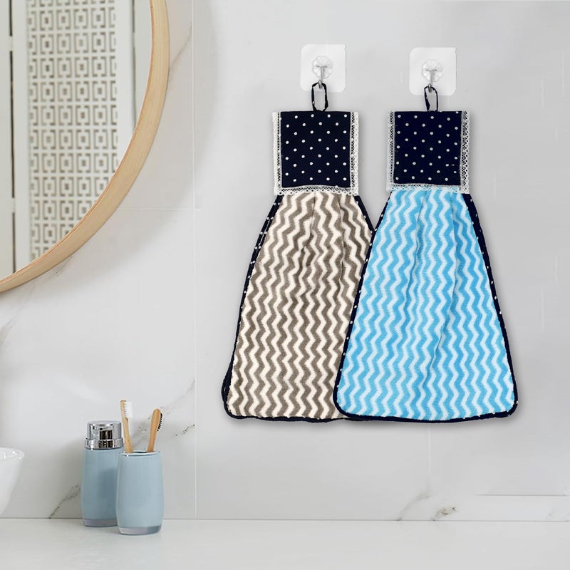 Kuber Industries Kuber Industries Pack of 2 Soft Cotton Hand Kitchen Towel with Hanging Loop | Double Sided Hand Towels for Wash Basin & Bathroom | Easy to Wash & Reusable | Zig Zag Pattern | Multi  - Image 1