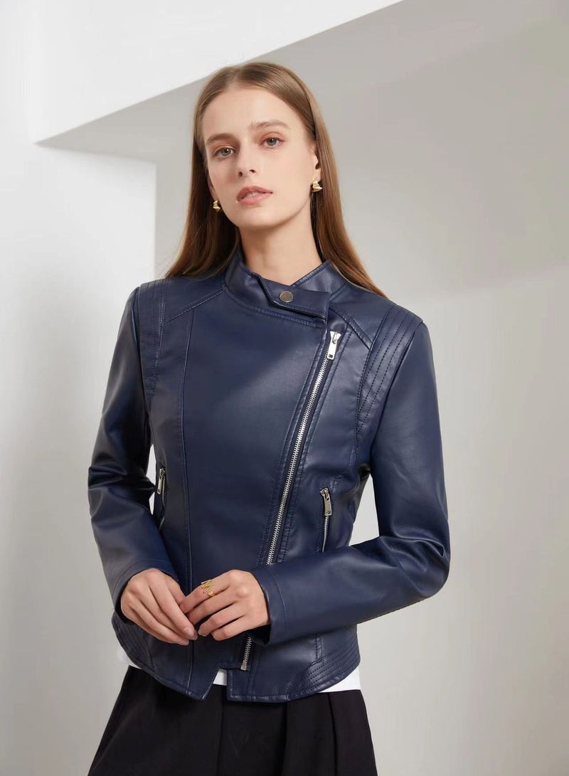 Loquat Autumn and winter short temperament PU leather leather jacket  - Image 1